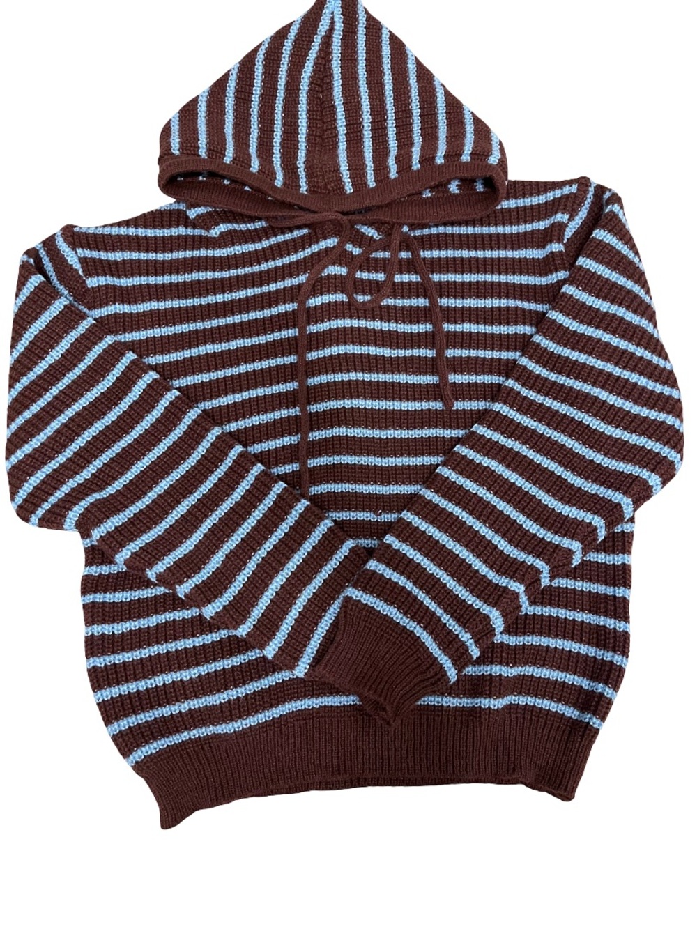 Women's Striped Crewneck Hoodie Sweater in Brown and Light Blue